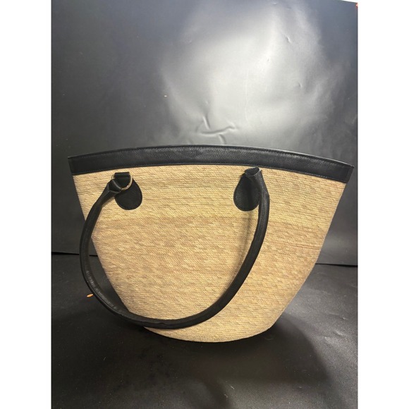 Tropical Scarf Raffia-Style Tote | Everything But Water Del Rio Woven Straw Tote Bag Black Trim‎ Tassel Sustainable Made in Mexico NEW
